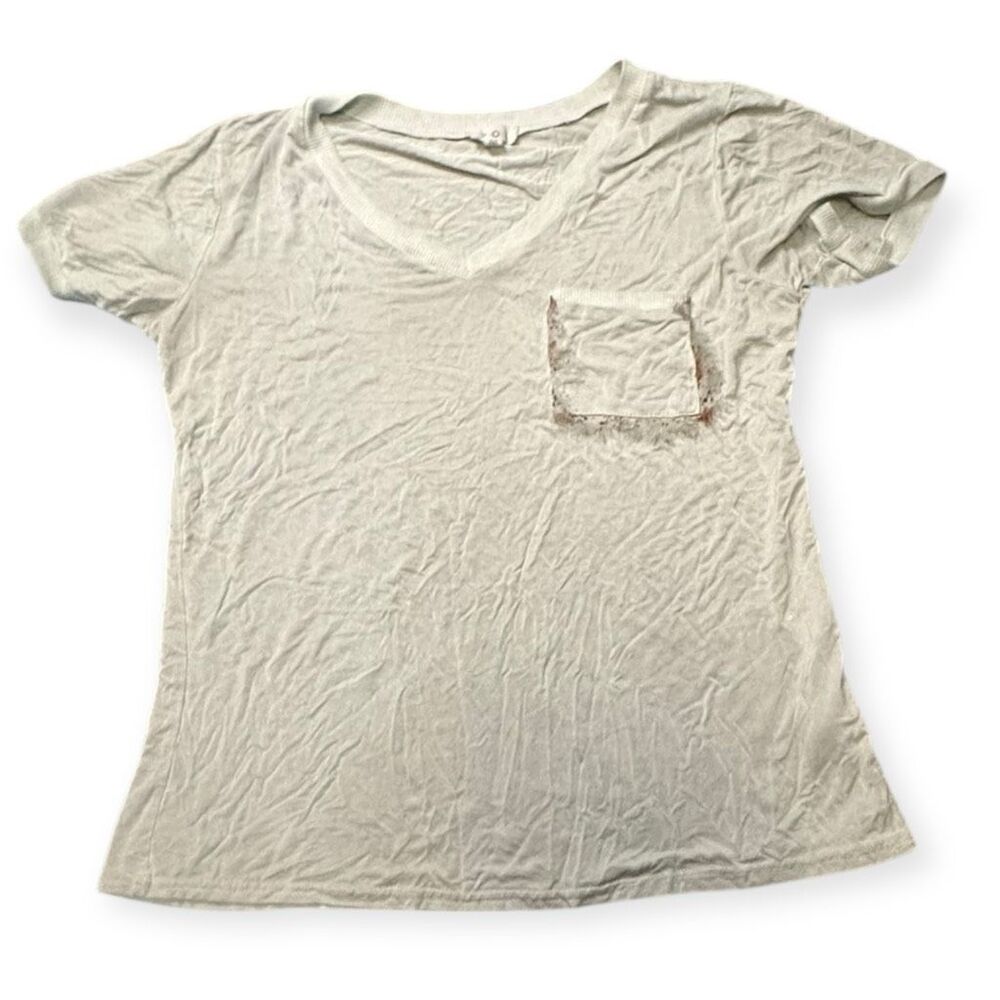 POL for ANTHROPOLOGIE Women’s Sage Green V-Neck Cali Girl Pocket Top Medium